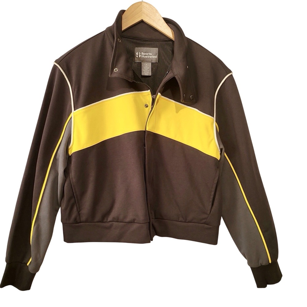 Sports Illustrated Cropped Jacket‎ Womens Activewear Mock Neck Black Yellow M